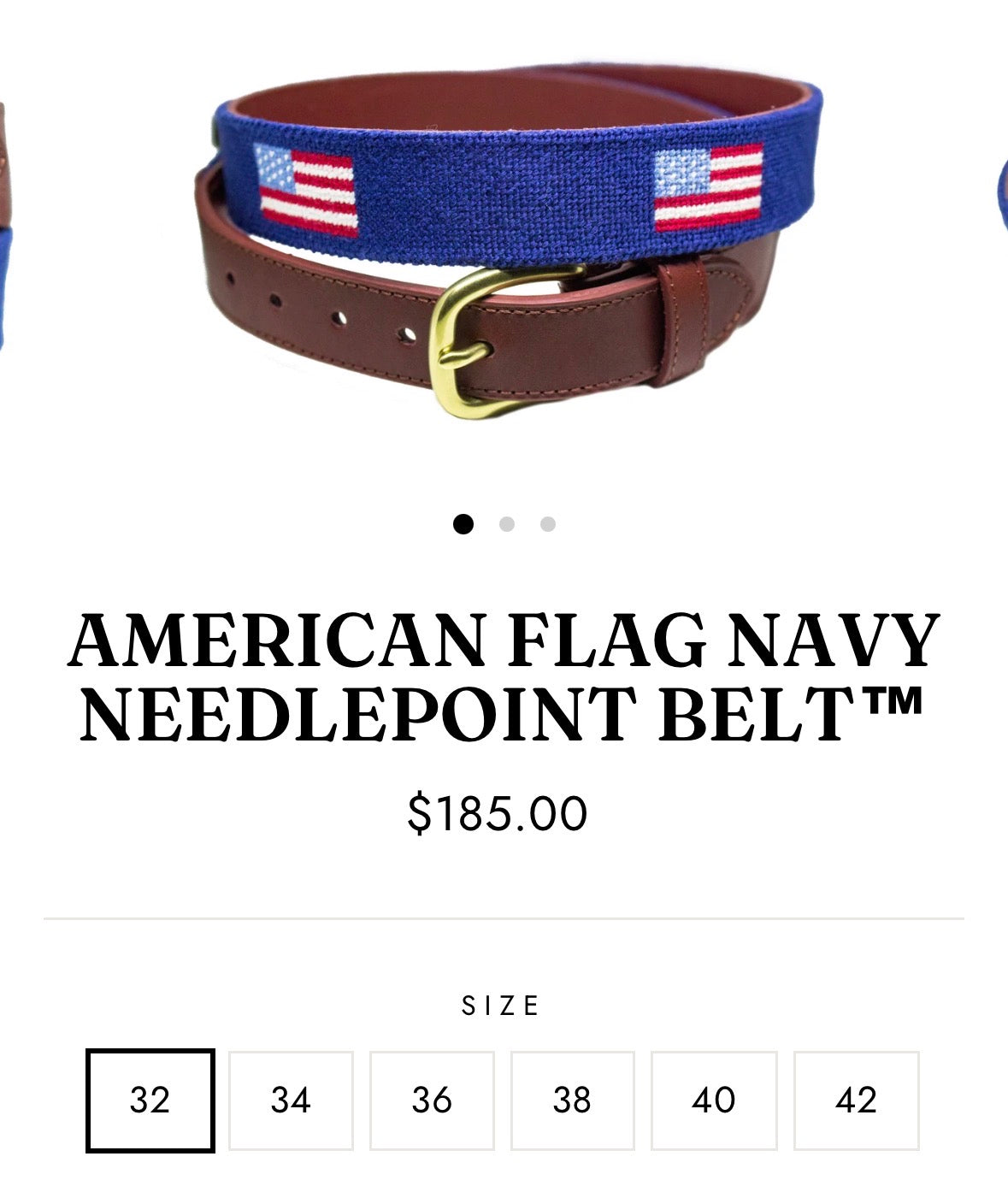 American Flag Navy Needlepoint Belt — supplied product reference