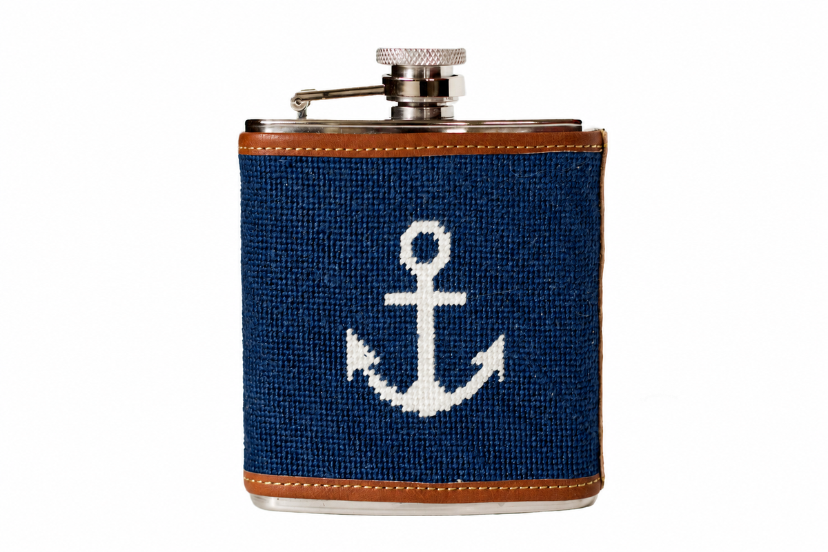 Anchor Needlepoint Flask in lighter navy