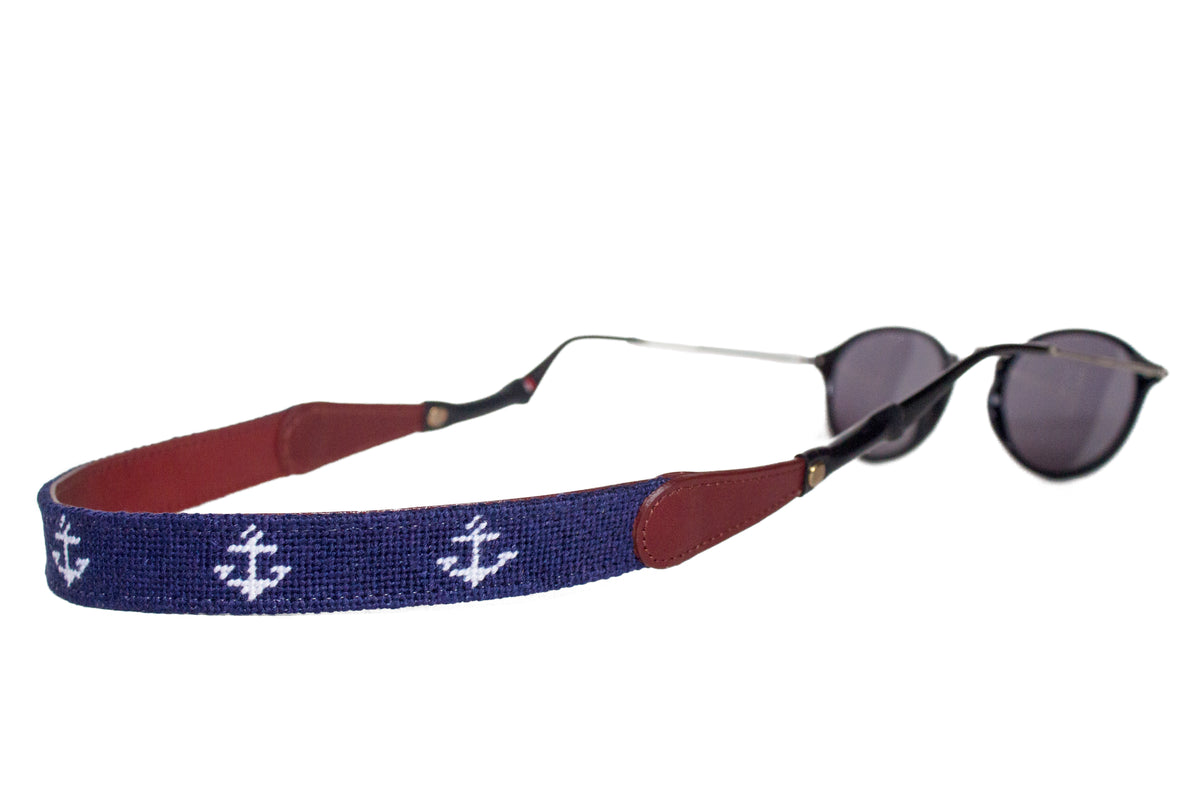 Anchor on Navy Needlepoint Sunglass Straps