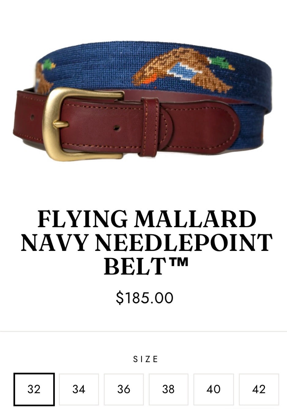 Flying mallard navy needlepoint belt product image