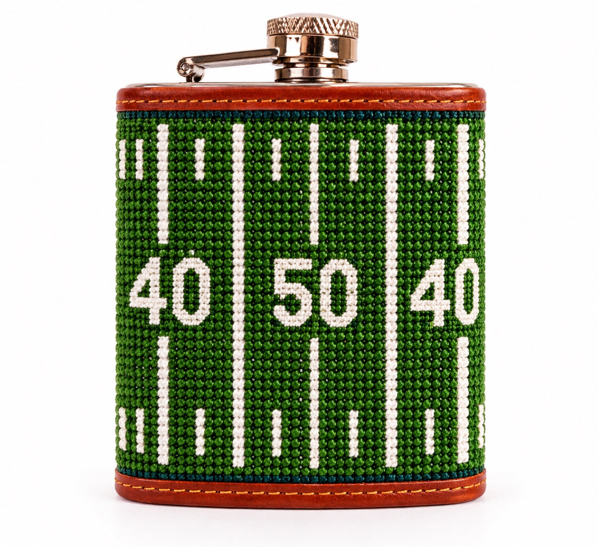 Football Field Needlepoint Flask