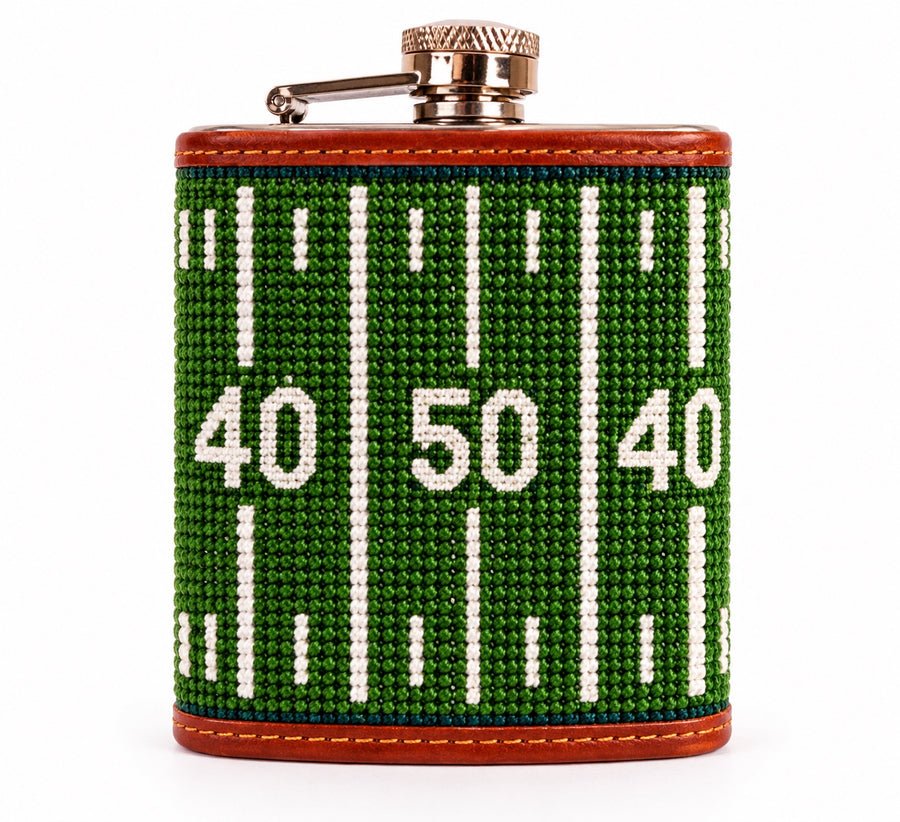 Football Field Needlepoint Flask